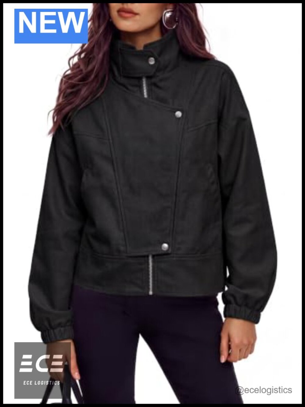 Women's Cropped Bomber Jacket Zip Up Moto Asymmetrical Casual